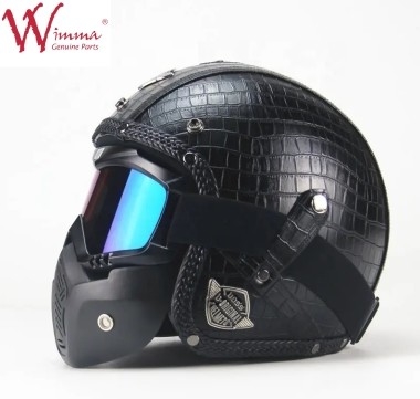 Motorradhelm mit vollem Gesicht, Krokodilhaut Retro mit abnehmbaren Brillen