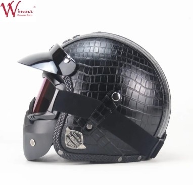 Motorradhelm mit vollem Gesicht, Krokodilhaut Retro mit abnehmbaren Brillen