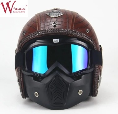Motorradhelm mit vollem Gesicht, Krokodilhaut Retro mit abnehmbaren Brillen