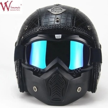 Motorradhelm mit vollem Gesicht, Krokodilhaut Retro mit abnehmbaren Brillen